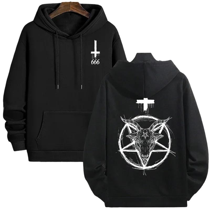 666 logo Autumn and winter casual pullover top, Devil print men's hoodie, 2025 streetwear Gothic Satan sweatshirt