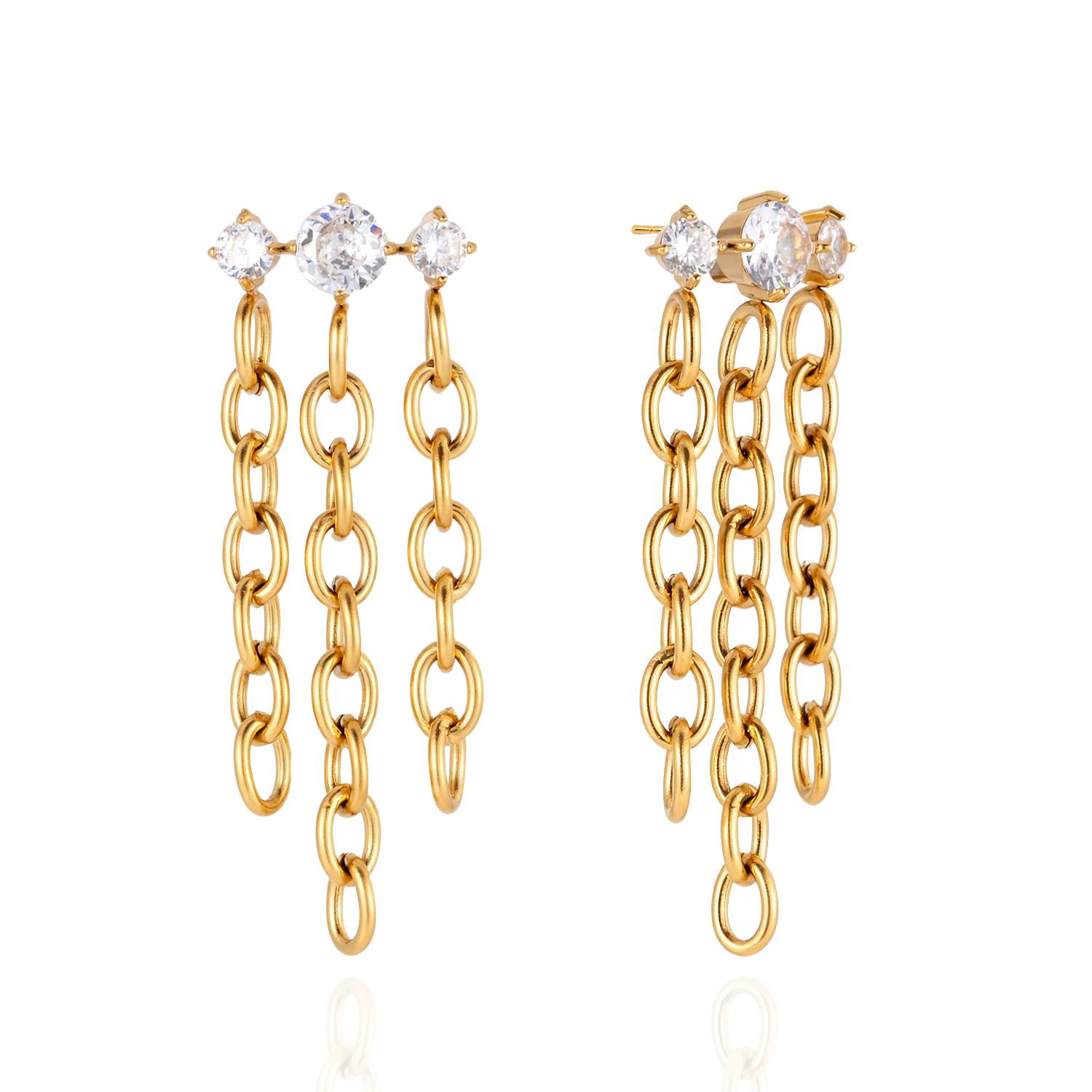 Yori Delicate Cubic Zirconia Chain Tassel Earrings 18k Gold Pvd Plated Popular Daily Classy Waterproof Jewelry Accessory