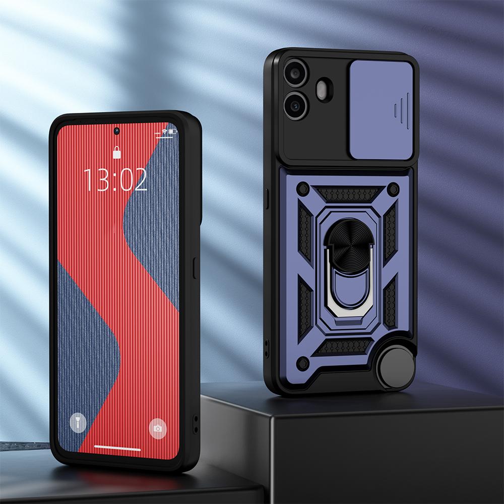 KEYSION Shockproof Armor Case for Nothing CMF Phone 1 Slide Camera Lens Protection Ring Stand Phone Back Cover for CMF Phone 1