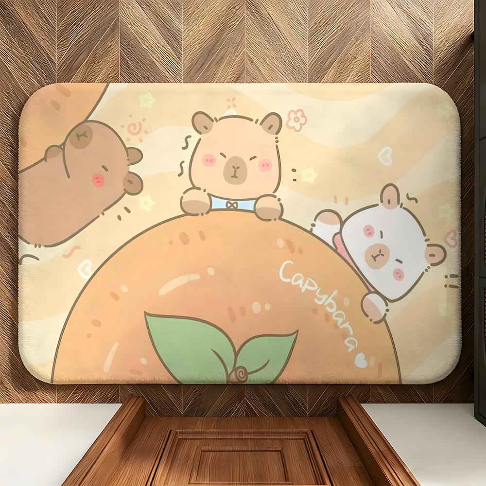 Animal C-Capybara Floor Mat Soft Flannel Entrance Door Mat Non Slip Absorbent Bathroom Bedroom Floor Rug