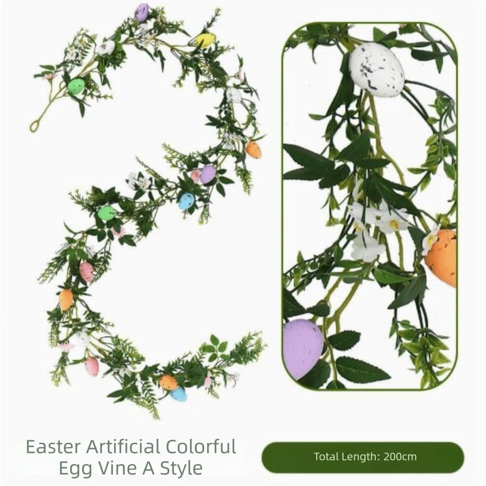 Green Leaf Easter Eggs Tactile Soft Rubber Simulation Flowers Vine Decorations Colorful Egg Artificial Eucalyptus