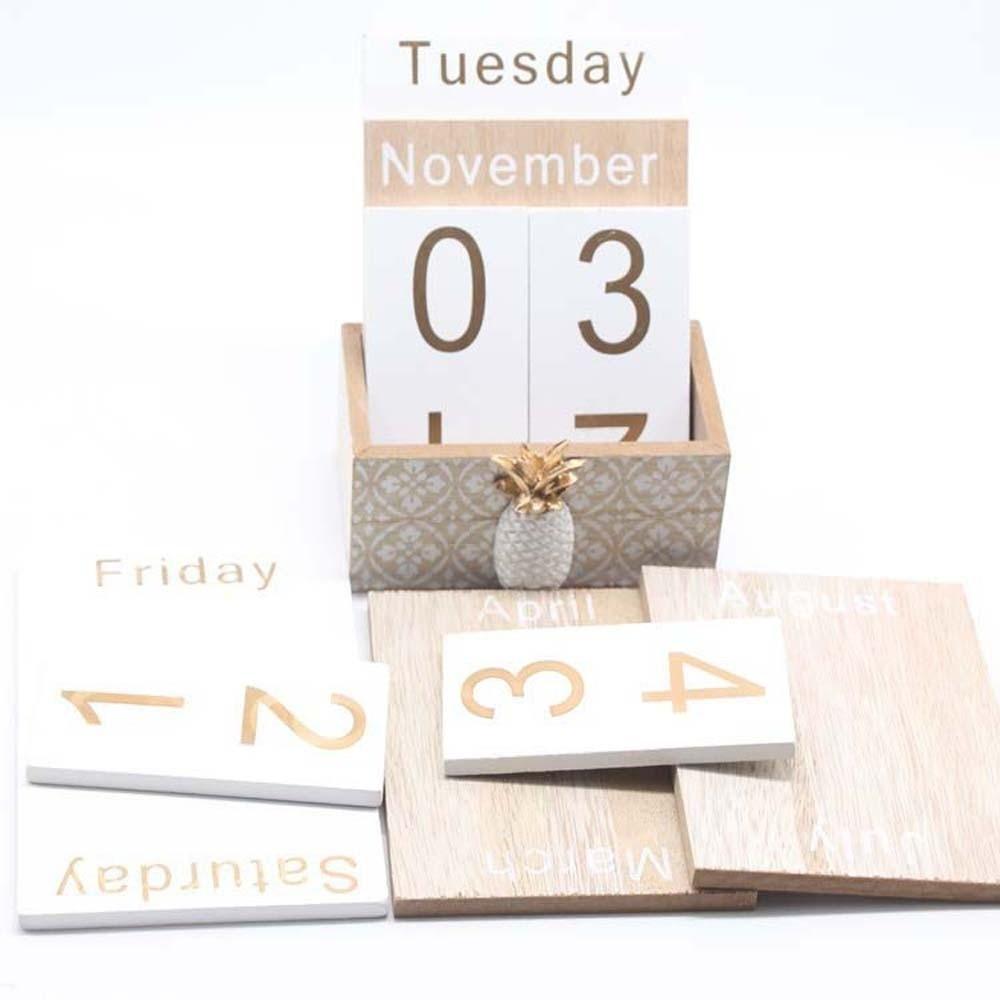 Cactus Wooden Perpetual Calendar Pineapple Date Display Ornament Desk Calendar Ornament  Study