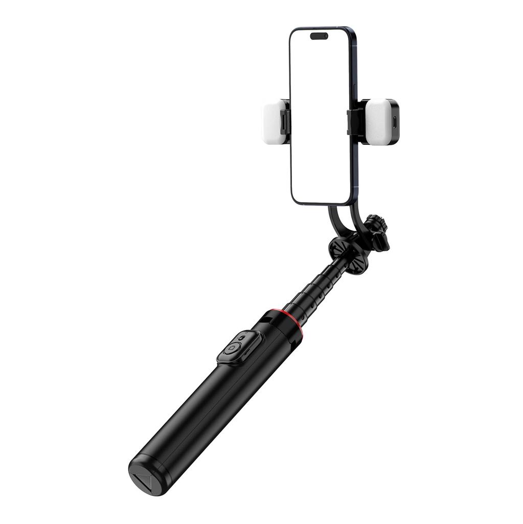 Palo selfie Wc12Yds Trípode Telescópico 1.3M de Aleación de Aluminio con Doble Lámpara y Soporte para Teléfono - Negro