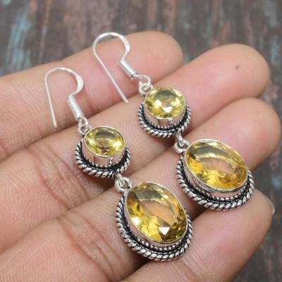 Citrine Gemstone Ručně vyráběné masivní 925 Sterling Silver šperky náušnice na Den díkůvzdání