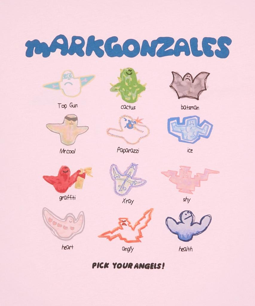 Mark Gonzales Angel Characters Short Sleeve T-Shirt - Pink