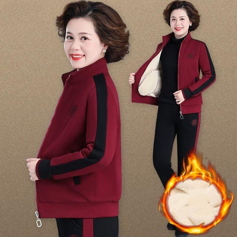 

Спортивный костюм Осень и Зима Зимняя одежда Плюс бархат Толстое пальто Костюм-двойка S вино красного