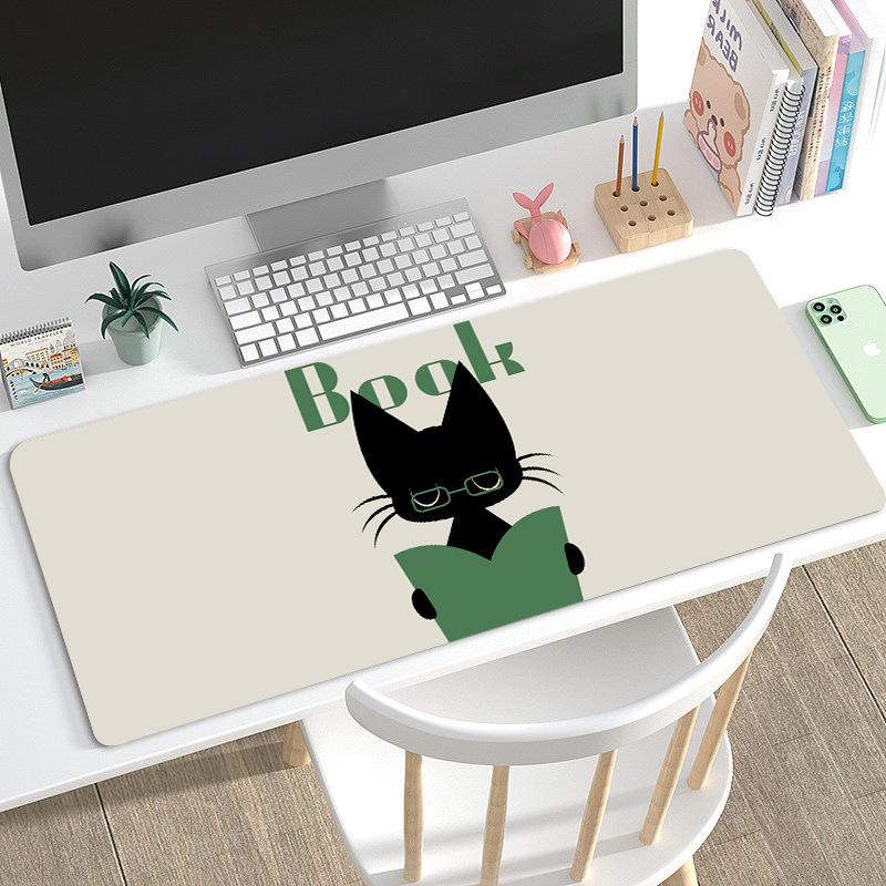 Duża Urocza Czarna Kreskówkowa Podkładka pod Mysz dla Dziewcząt - Podkładka pod Klawiaturę i na Biurko do Gier i Biura