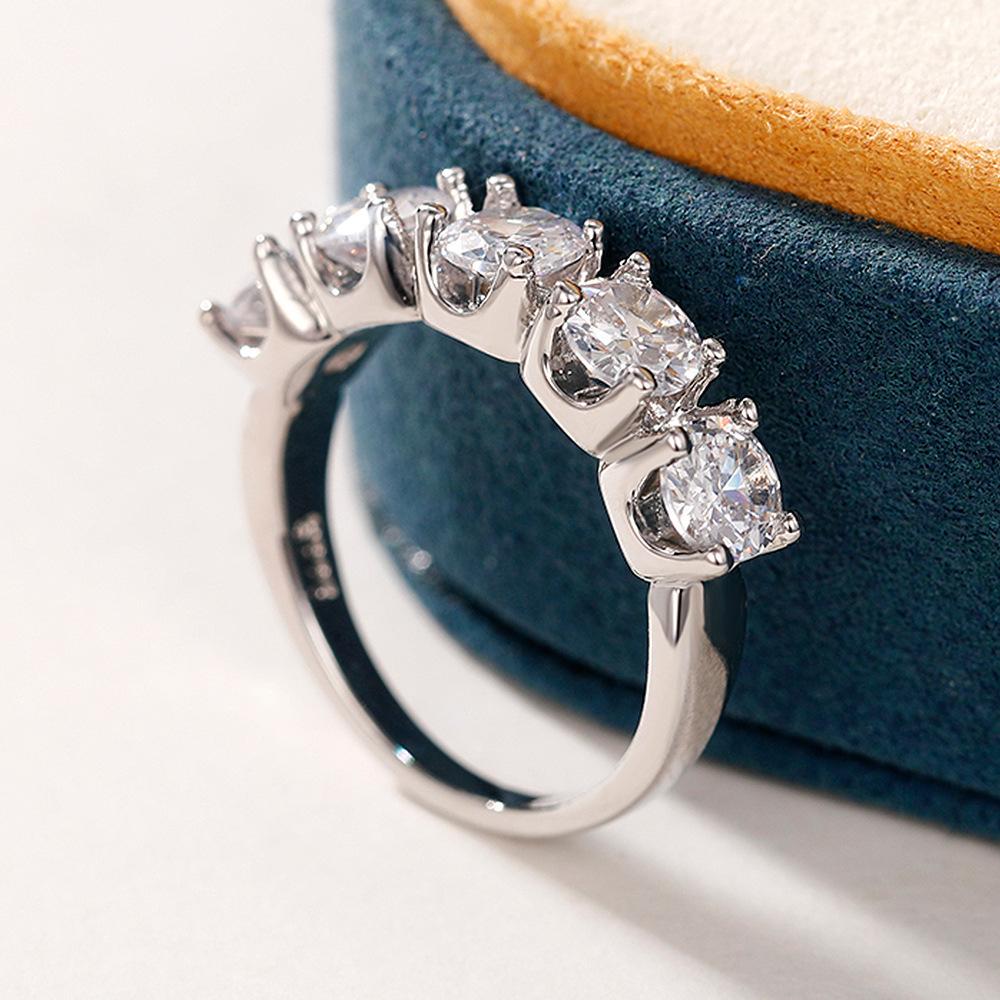 Hot Selling Single Row Lab Moissanite Rings for Women Elegant Crystal  Sterling Silver Rings for Wedding  Size 6-10