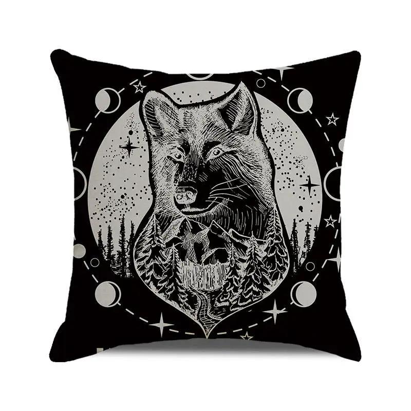 Halloween Dekorationen Kissenbezug 45x45 cm Vintage Stil Skelett Schwarze Katze Druck Kissenbezug Feiertagsdeko Zierkissenbezug