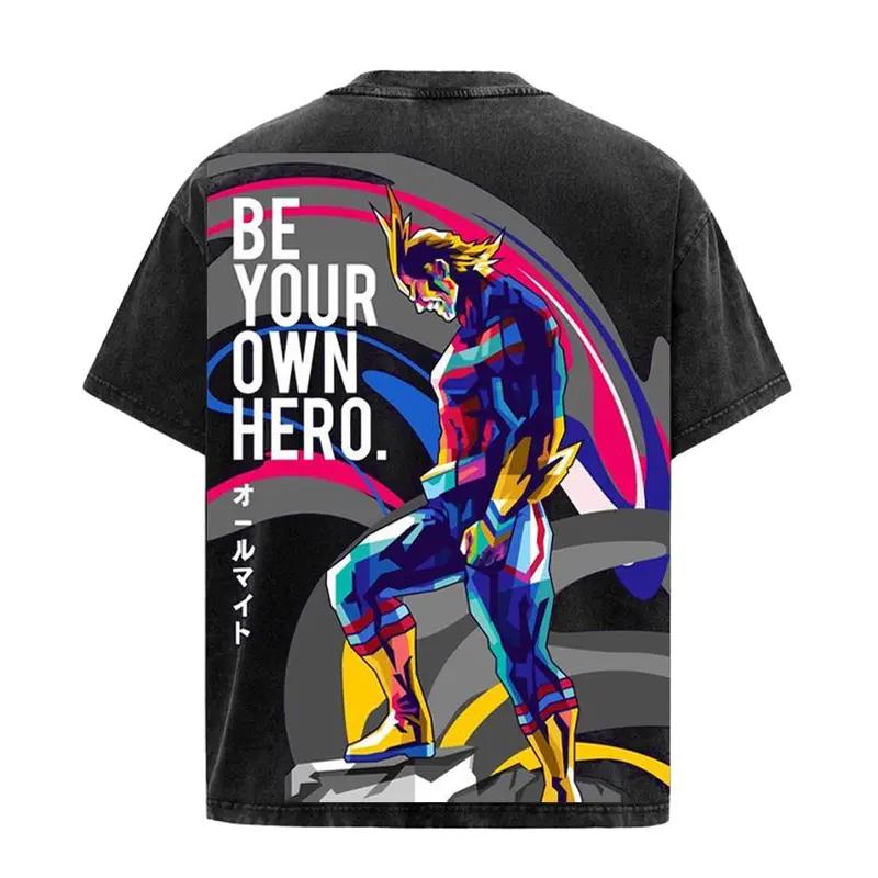 Anime My Hero Academia All Might Graphic T Shirt Men Short Sleeve Clothing Oversized Tshirt Washed Cotton Tee Harajuku T-shirt