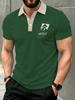 Men's Outdoor Short-Sleeve Polo Shirt with Button Design, Green Base with Small Chest Print, Casual Lapel Top, Vintage Style, Regular Fit, Polyester