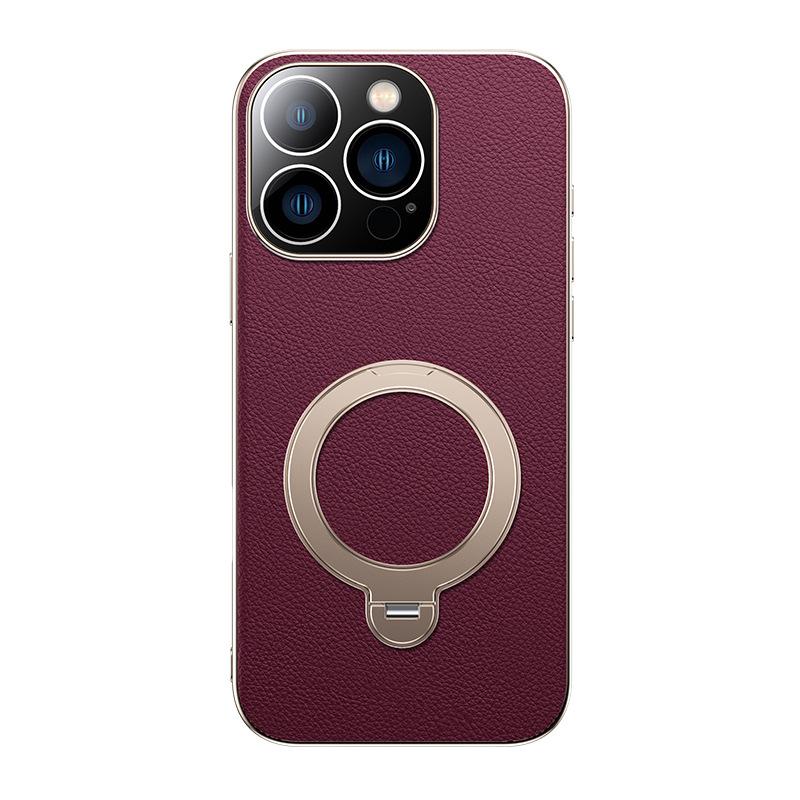 Applicable To Apple 11Pro Mobile Phone Case Plain Leather Magnetic Suction iPhone11ProMax Rotating Ring Bracket Anti-drop 11