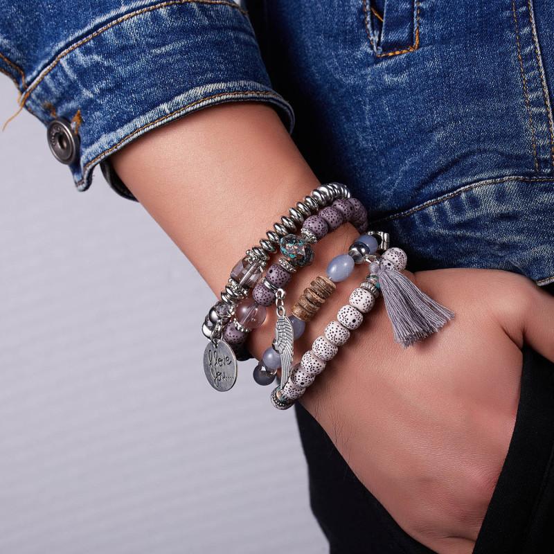 4pcs/set Multilayer Bracelets Bohemian Charm Beads Wings Tassel Bracelet Bangles Set for Men Women