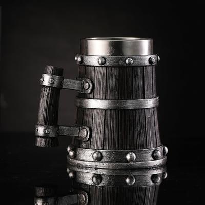 1pc Große Kapazität Holzfass Bierbecher Stahlrohr Griff mit Griff Industriellen Stil Tassen Kaffeetassen