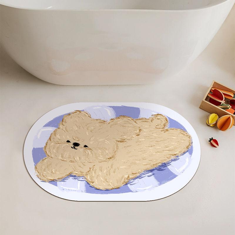 Cartoon Dog Quick Drying Absorbent Non-slip Mat Floor Mat Bathroom Household Toilet Door Mat Rental House Decorative Foot Mat