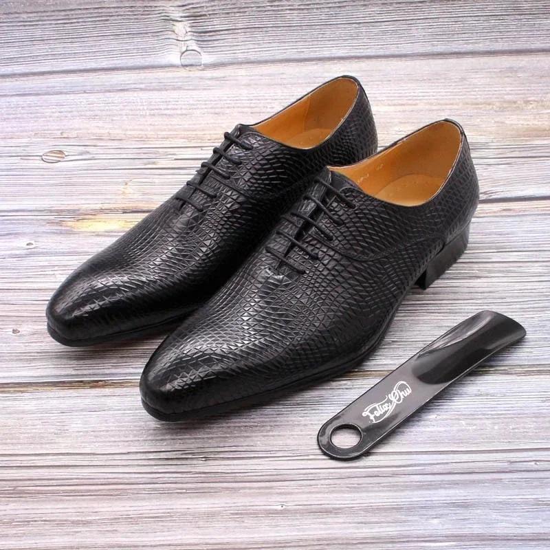Fashion Men's Genuine Cow Leather Lace-Up Oxford Dress Shoes Snake Pattern Print Business Formal Office Suit Footwear