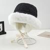 Winter Velvet Hat Women Travel Thickened Warm Straps Ear Protection Hat Cold Cover Big Face Mongolian Bucket Hat