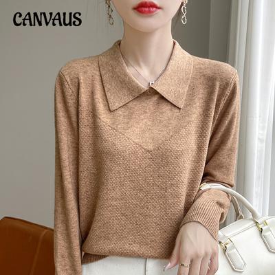 Doll Neck Long Sleeve Knit Sweater Women's Square Neck Pullover Polo Neck Sweater Simple Loose Bottoming Tops