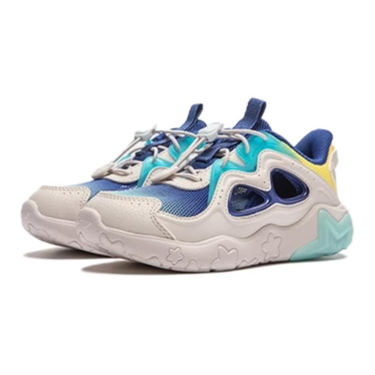 Li Ning YOUNG Versatile Slip Resistant Cushioning Low top Kids Lifestyle Shoes White Green Kids' YKAU018-5