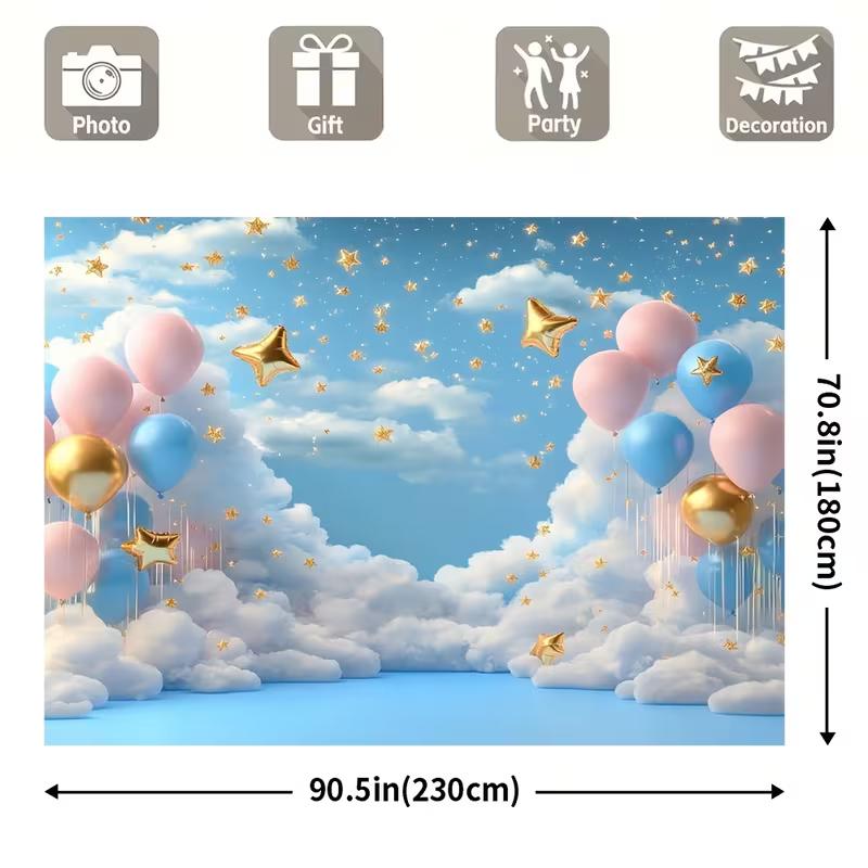 2D Cloud & Star Balloon Tapestry, Baby Shower Home Decor