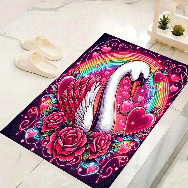 

1pc Beautiful white swan Print, Design Indoor Area Rug - Soft, Anti-Slip, and Durable Gaming Room Decor for Bedroom 60cm by 90cm