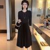 Women's Elegant Mid-Length Black Dress - 2025 Autumn New Style, Slimming Pleated Skirt, Long Sleeve Versatile Design