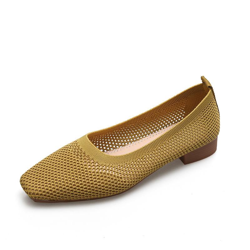

Breathable Mesh Fashion Flats For Women Spring Summer Flat Shoes Square Toe Slip-on Loafers Soft Sole Girls Daily Walking Shoes 35 жёлтый