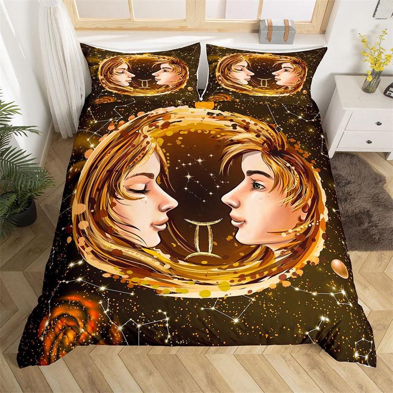 Girls Virgo Duvet Cover Set Twelve Constellation Bedding Set Child Room Decor Galaxy Quilt Cover Starry Sky Animals Pillowcases