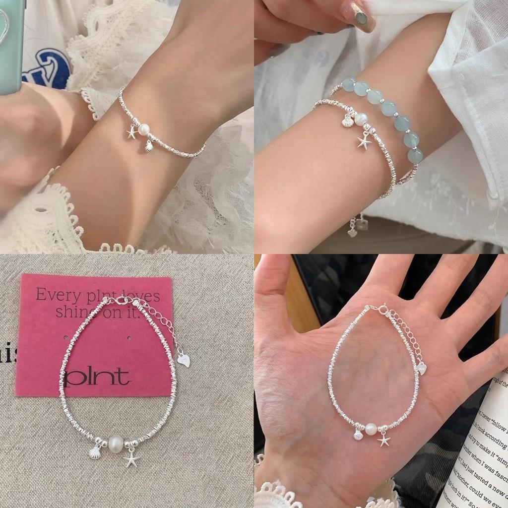 Shattered Silver Pearl Bracelet Women Ocean Star Shell Minimalist Gift Jewelry
