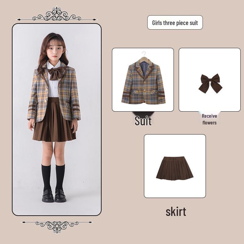 Children's British Academy Style Plaid School Uniform Set - Spring & Autumn