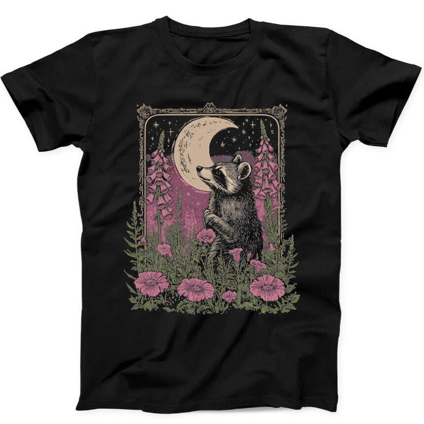 

Raccoon Floral Moon Cottage Best Seller Funny Gift Black Tee T Shirt 363 S