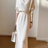 French Elegant V-neck Wool Dress, Celebrity Style, Thin In Autumn and Winter, Knitted Dress, Female