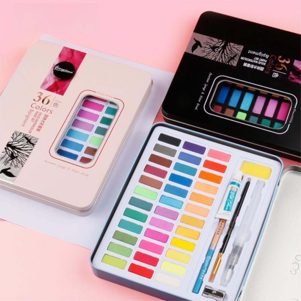 

36/48 Color Watercolor Pigments Set Kids Painting Toys Artist Travel Painting 36Pcs-Black