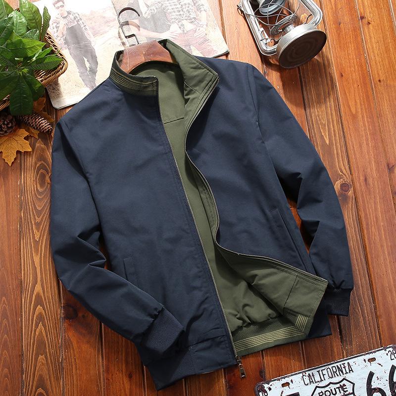 Men's Reversible Stand Collar Jacket for Spring and Autumn - Casual Style for Middle-aged and Elderly