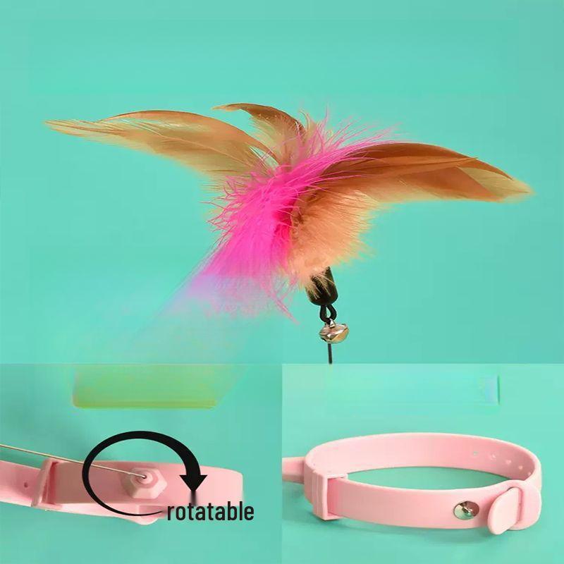 Adjustable Cat Teaser Toy with Bell, Feather, and Bite-Resistant Collar for Self-Entertainment and Relieving Boredom