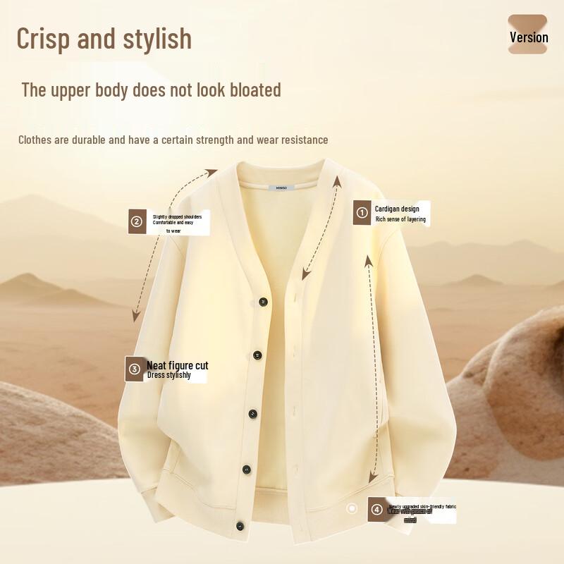 MINISO Men's Winter V-Neck Fleece Lined Cardigan Hoodie