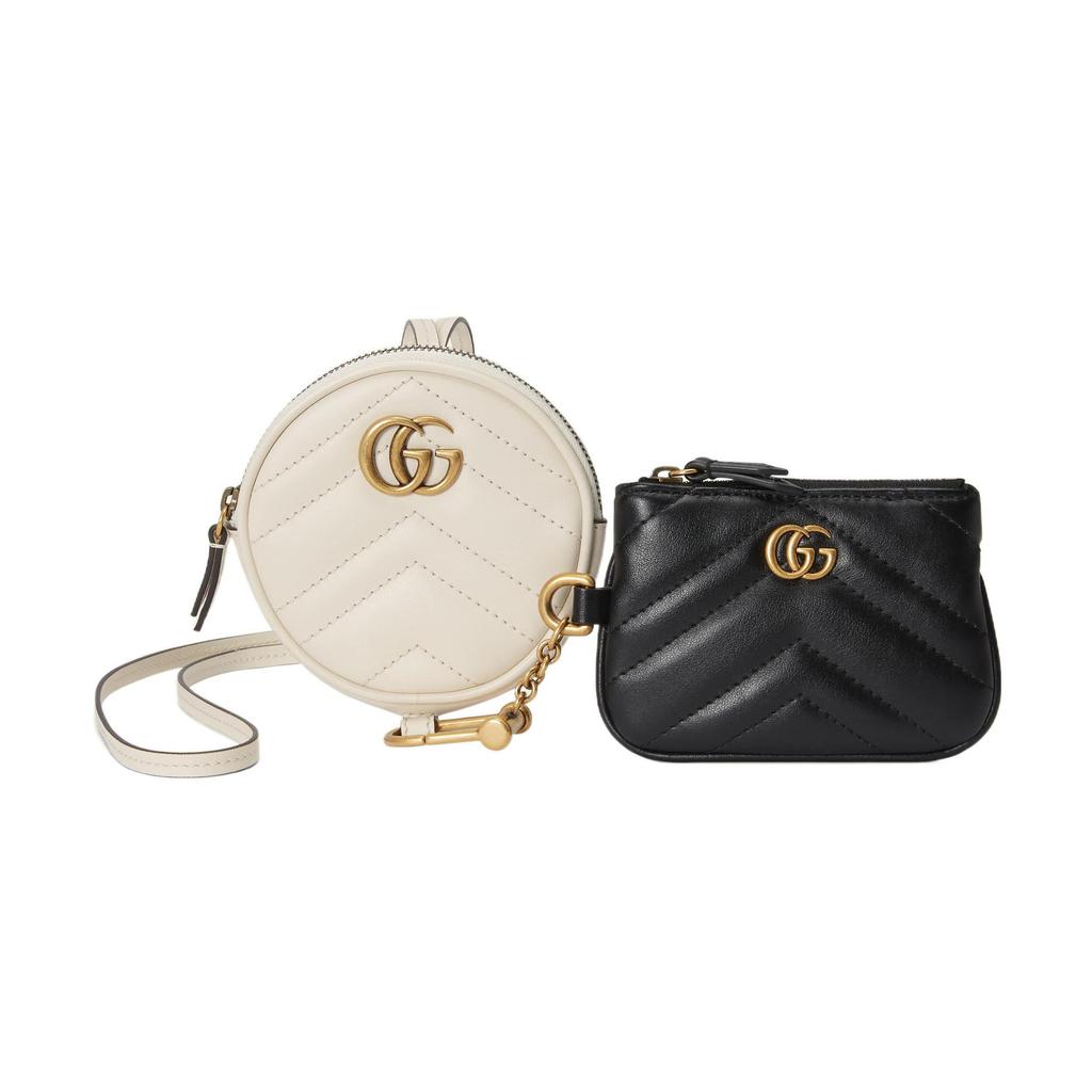 Gucci GG Marmont Series Marmont Gold Logo Zipper Leather Key Pouch Coin Purse Women pouch Black White 698787-UM8ET-9063