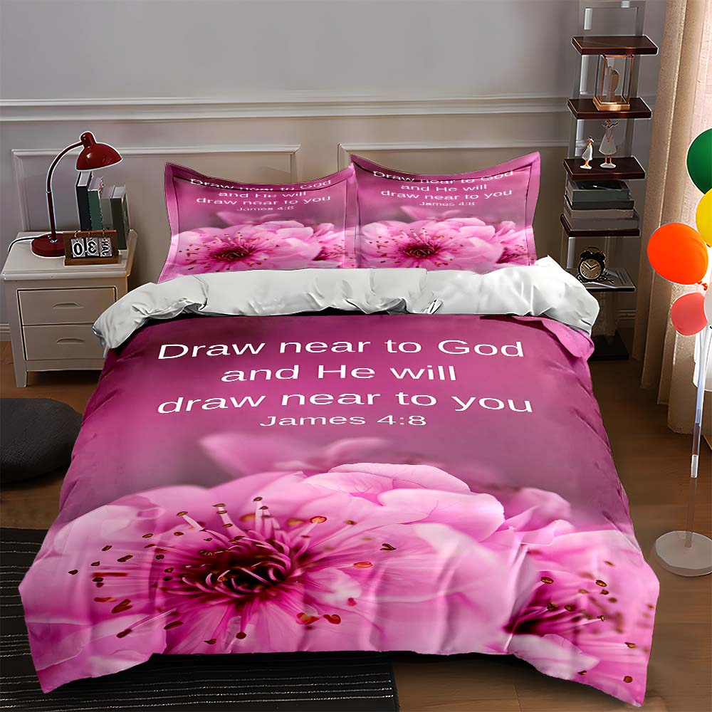 

Pink floral scripture. Bedding Duvet cover sets Duvet covers Pillowcases gifts (1 * Duvet Cover 2 * Pillowcases, without duvet insert) 135x200cm