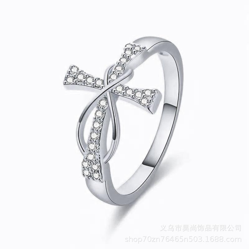 Huajie Gold/Silver Women s Full Paved Brilliant Zircon Cross Shape Charming Rings Party Delicate Female Ring Trendy 8