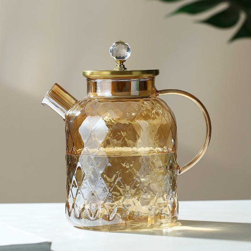 1/1.8L Glass Tea pot With Lid and Filter Champagne Tea Kettle Cold and heat resistant Tea maker For Blooming Tea Fruit Tea Amber