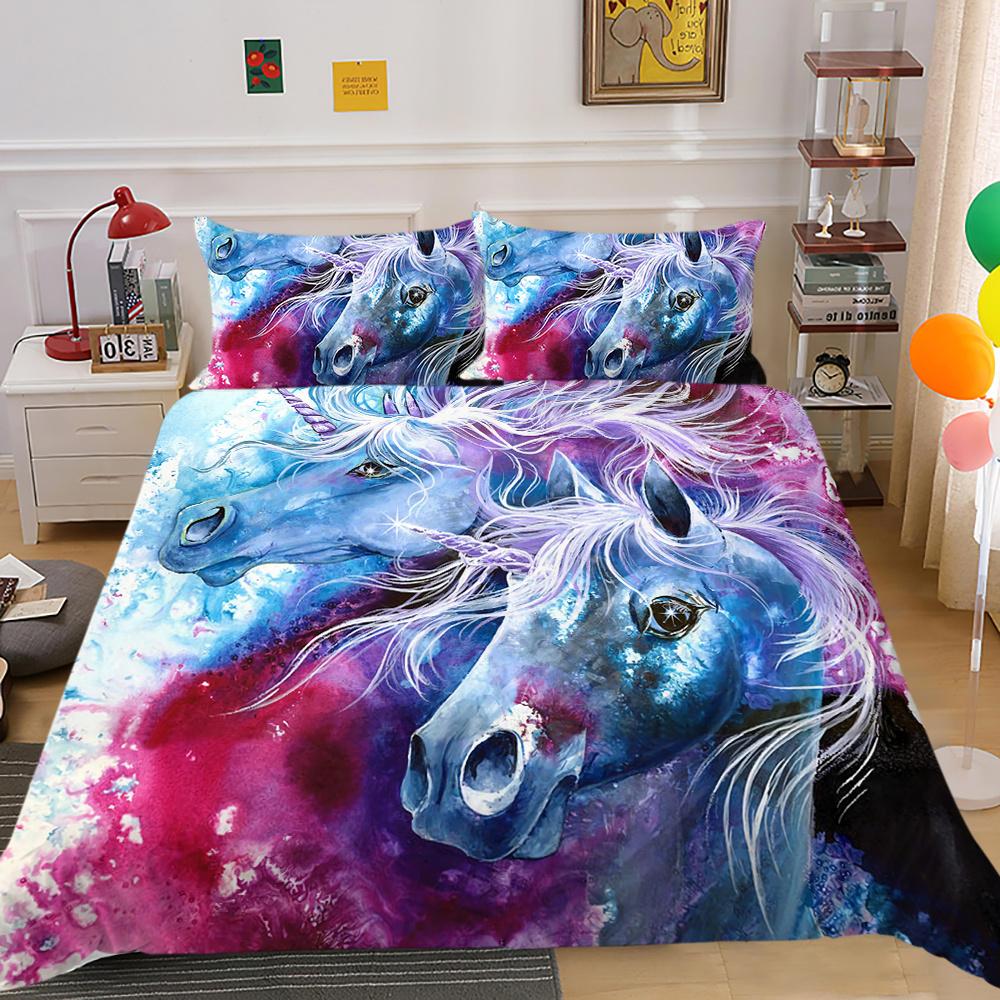 3D Unicorn Print Home Bed Cover Home Textiles Bedding Set Covers Student Dormitory Pillowcase Breathable