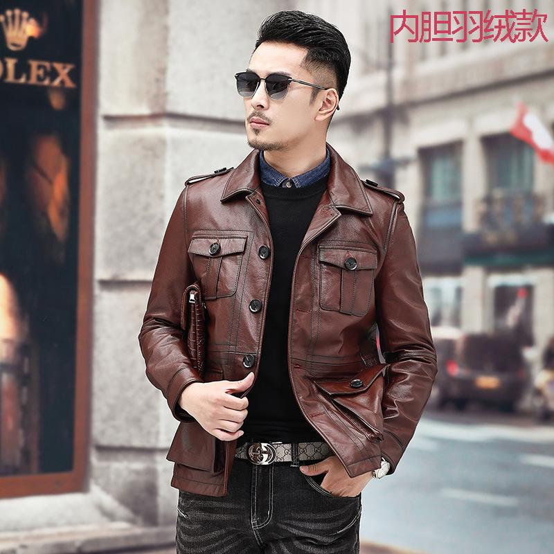 Autumn and Winter New Hunting Suit Genuine Leather Jacket for Men, First-layer Cowhide, Middle-aged Dad's Lapel Jacket