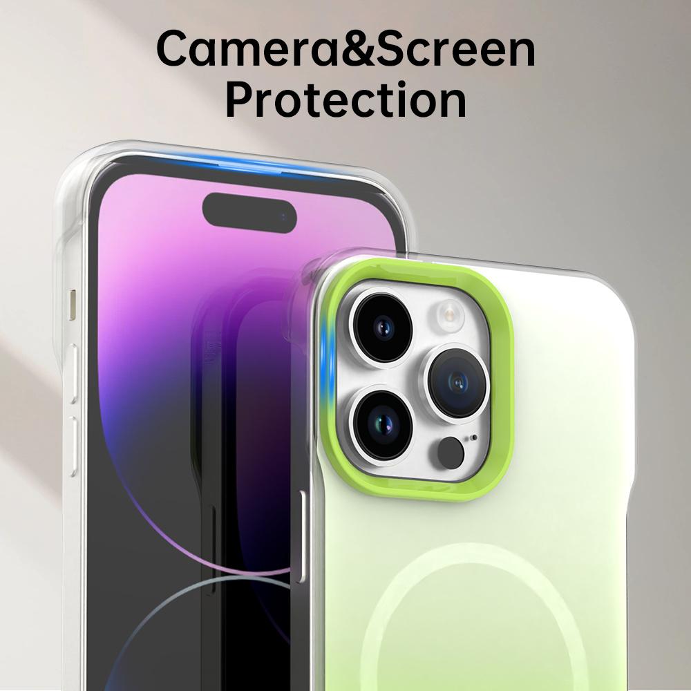 For iPhone 14 Pro Max Magnetic Case Gradient Design Borderless IMD TPU+PC+PET Phone Cover