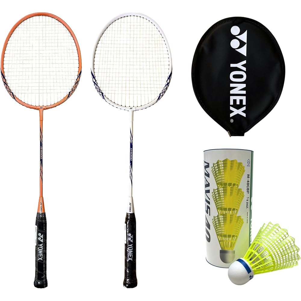 YONEX B4000 Badminton Set with 2 Rackets and 3 Yellow Shuttlecocks, Pre-Strung, Sports Equipment
