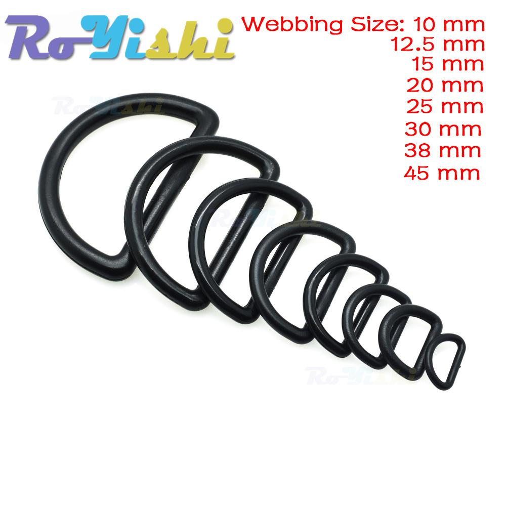 10 Stück/Packung Kunststoff D-Ring Schnallen Gurtbandgröße 10mm 12mm 15mm 20mm 25mm 30mm 38mm 45mm Schwarz
