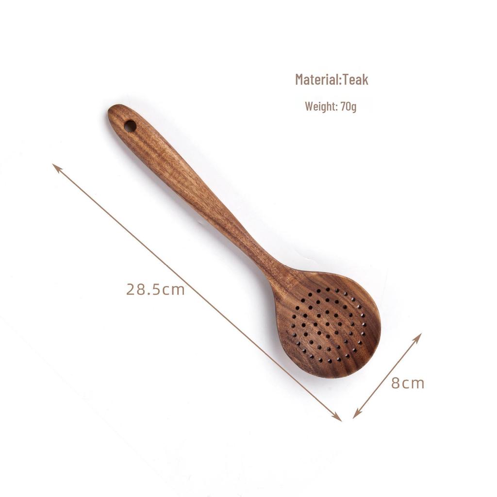 Teak Wood Kitchen Utensil Set: Includes Spatula, Soup Ladle, Stir-Fry Spoon, Slotted Spoon, and Fork for Non-Stick Pans