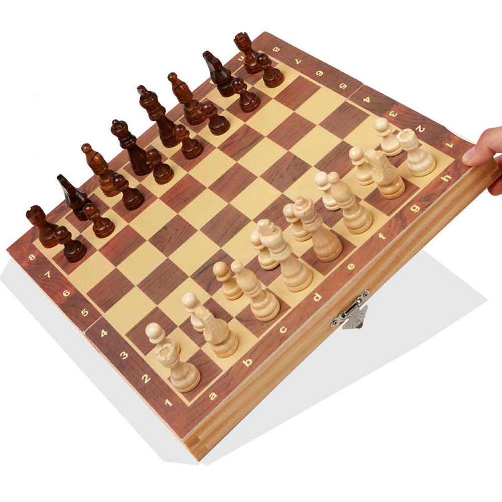 Magnetic Wooden Chess Board Set Folding International Chess Game 11.4x11.4in with Crafted Chess