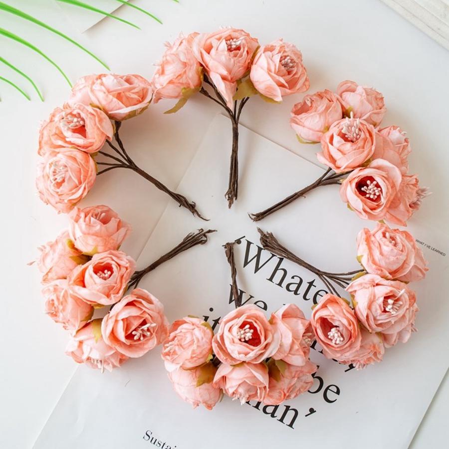 6PCSArtificial Flowers Silk Stamen Rose For Wedding Bridal Bouquet Decor Home Living Room Bonsai DIY Christmas Wreath Accessory