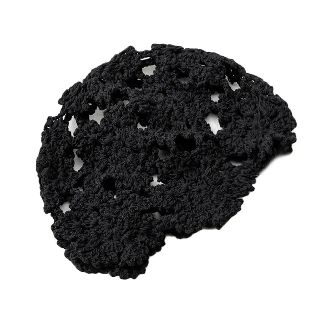 Breathable Hollowed Out Knitted Hat Flowers Casual Beret Cap Summer Fashion Flowers Breathable Cotton Skullies Sun Visor Women