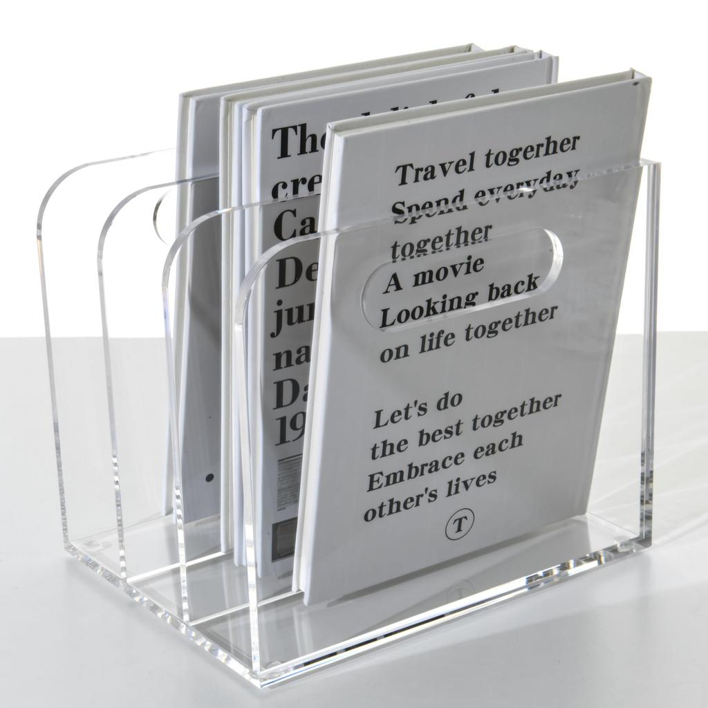 AIMOLLY Acrylic File Box, 3-Tier Book Stand, Vertical Compartment, Desk Shelf, Desktop Shelf, Desktop Document Storage, Office Supplies, Clear, Deskto